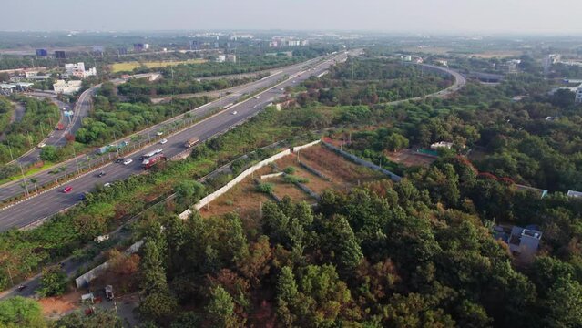 hyderabad nehru outer ring road aerial view daytime 4k drone shot daytime