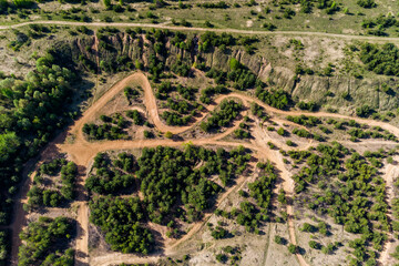 Top view of a motorcycle racing track at an old sand quarry