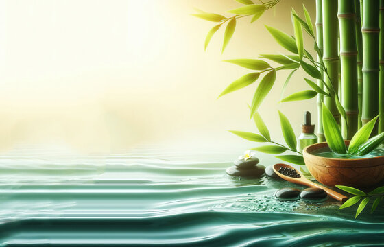 spa water baboo leaf steam space for your text background - ai generated