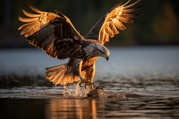 White-tailed Eagle is flying on the water. Animal portrait. 