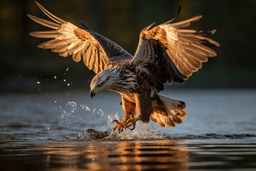 White-tailed Eagle is flying on the water—animal portrait. 