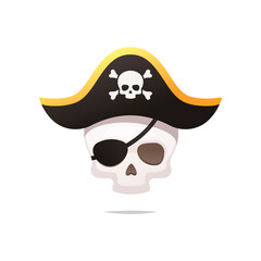 Pirate skull wearing a leather hat vector isolated on white background.