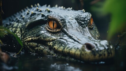 Obraz premium Crocodiles are swimming and hunting for prey, natural wildlife environment