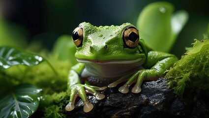 Obraz premium Frog in the rainforest, natural wildlife environment