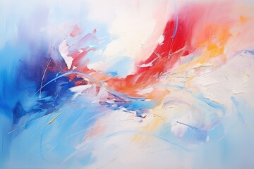 abstract background of blue and orange paint strokes on a white background, Modern artwork with abstract paint strokes, an oil painting on canvas, AI Generated
