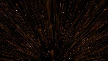 Abstract gold bokeh on black background. Gold glitter defocused rays lights.