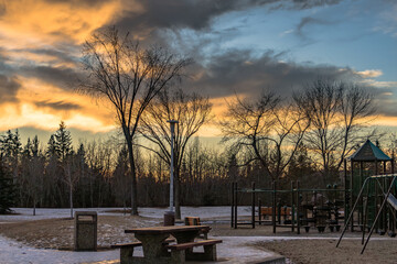 Sunset sky landscapeat Westridge residential neighbourhood Edmonton, Alberta, Canada