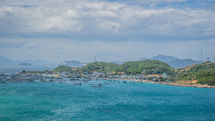 Beach scenery, boats of the people in Binh Ba Ninh Thuan Vietnam