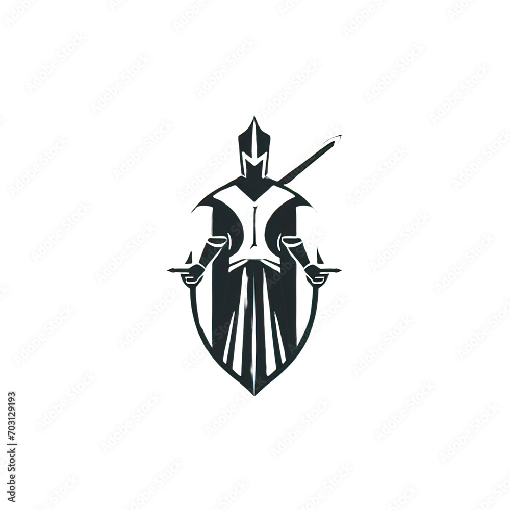 Poster Design of minimalist logo featuring a knight in black 