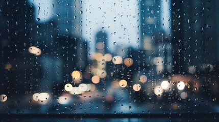 Rain Drops on a Window with City Lights