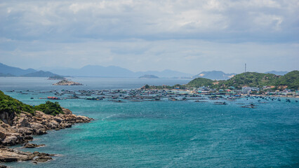 Obraz premium Beach scenery, boats of the people in Binh Ba Ninh Thuan Vietnam