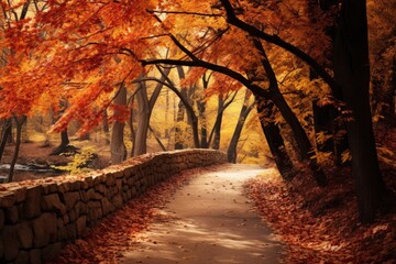 Beautiful autumn forest in south korea Daegwallyeong, Nice pathway in autumn colors, AI Generated