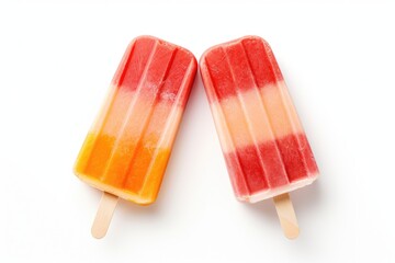ice cream popsicles isolated on a white background, top view, Orange and strawberry popsicles isolated on a white background, AI Generated - obrazy, fototapety, plakaty