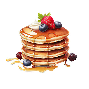  Stack of pancakes with berries isolated on transparent background .