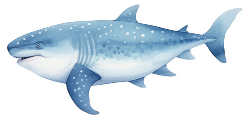 Shark. Watercolor in Blue Tone with Transparency background