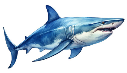 Shark watercolor in Blue Tone with Transparency background