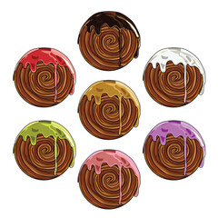 Cromboloni or croissant and bombolone wth mix flavor  set vector illustration