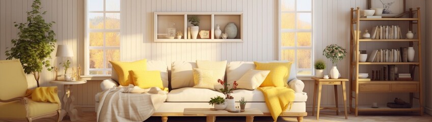 Cozy and sunny living room in the house