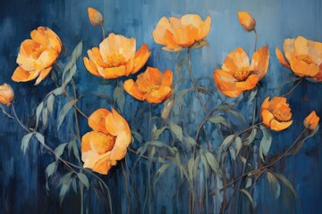 Oil painting of poppies on canvas. Abstract color background, Post-impressionist style artwork...
