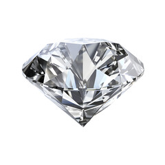 Sparkling light round brilliant cut diamond with shadow and glowing lens flares. 3D rendering illustration isolated on png background.