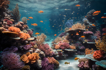 Fototapeta na wymiar The symphony of underwater coral reefs and colorful fishes