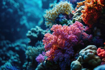Naklejka na ściany i meble Close-up texture of vibrant coral reef under the sea