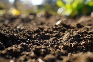 Freshly tilled soil texture in a garden. - obrazy, fototapety, plakaty