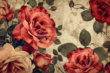Floral pattern texture background with vintage roses.