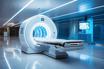 Medical CT or MRI or PET Scan Standing in the Modern Hospital Laboratory. CT Scanner, Pet Scanner in hospital in radiography center. MRI machine for magnetic resonance imaging in hospital radiology - obrazy, fototapety, plakaty