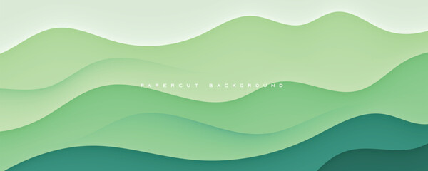 Gradient papercut background design green color wavy shape. - obrazy, fototapety, plakaty