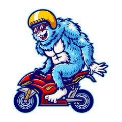 illustration of cartoon sasquatch riding motorcycle