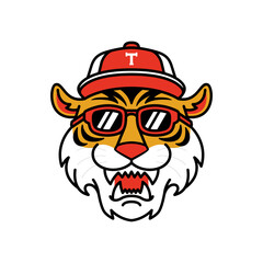 illustration of cartoon tiger head wearing sunglasses and snapback