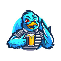 illustration of cartoon bird with beer glass