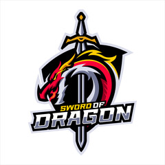 illustration of dragon and sword inside the shield