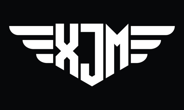 XJM three letter logo, creative wings shape logo design vector template. letter mark, word mark, monogram symbol on black & white.