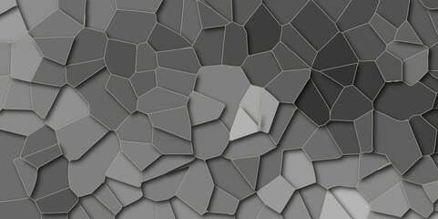 Abstract grey & Light black Broken Stained floor design with crack stone. Artful decoration of stone cubes in architectural design. Geometric hexagon tiles textured with cracked rock.
