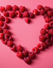 juicy raspberries in the shape of a heart. valentine's day concept. Love