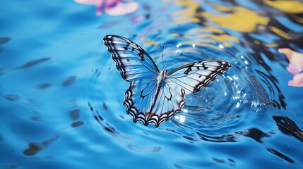 Fototapeta na wymiar A butterfly above the surface of a calm pond.