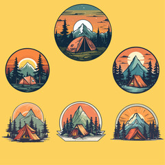 illustration of a camping icon set images of the landscape outdoor logo badge for tshirt, print, wallpaper, sticker, or any purpose