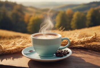 Steam rising from freshly prepared coffee in cup on table at home