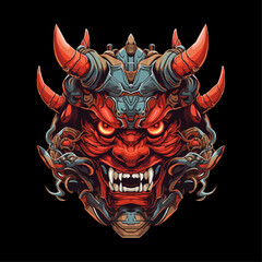 red devil mask demon monster illustration concept vector for tshirt, sticker, hoodie, or any purpose - obrazy, fototapety, plakaty