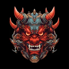 Fotobehang red devil mask demon monster illustration concept vector for tshirt, sticker, hoodie, or any purpose © Elikarlina