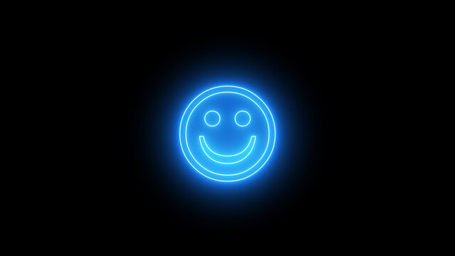Glowing Happy smiley face or emoticon line. Neon Cute smile face icon. neon glowing Smiley Icon Smiling Face Flat Style.
