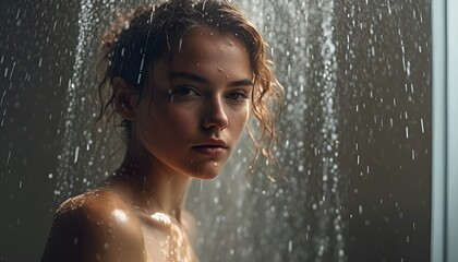 Fototapeta premium portrait of a woman in a shower
