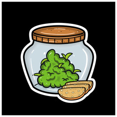 Biscotti Flavor With Cartoon Mascot of Weed Bud On Jar. For Sticker and label.