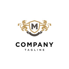 Letter M Lion Shield vintage logo icon vector template