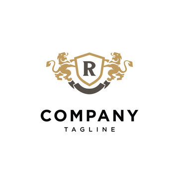 Letter R Lion Shield vintage logo icon vector template