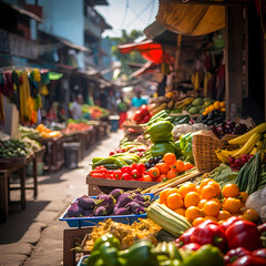 A vibrant street market with fresh produce.