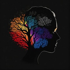 silhouette of a person with a brain