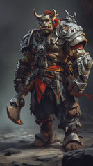 Cinematic photo of an orc fantasy character in full body armor
